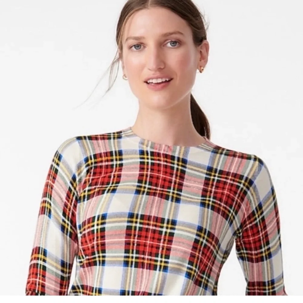 J. Crew Margot Snowy Stewart‎ Tartan Sweater Sz XS Red Green Plaid